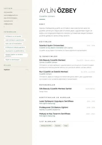 Güzellik Uzmanı Cv Örnekleri  cv indir